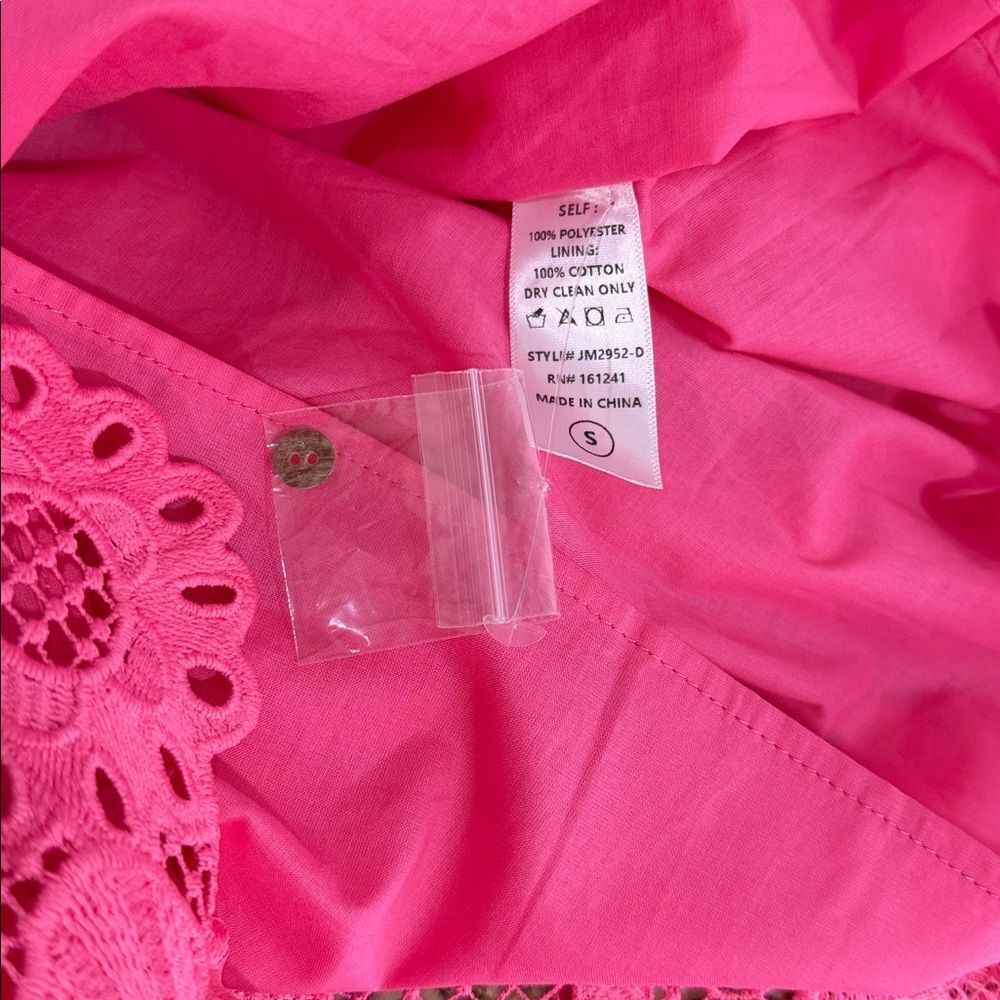 J. Marie Pink Floral Lace Mini Dress Appliqué Crochet Lined Size S - Picture 7 of 9